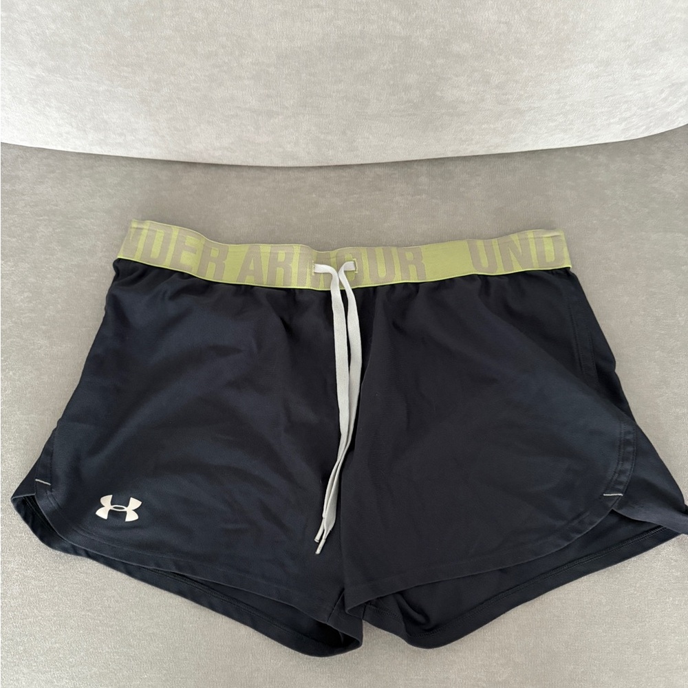 Under Armour Women's Black Athletic Shorts with Olive Waistband